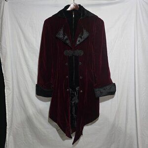 Victorian Gothic Swallowtail Jacket - Burgandy Black - Sz M*